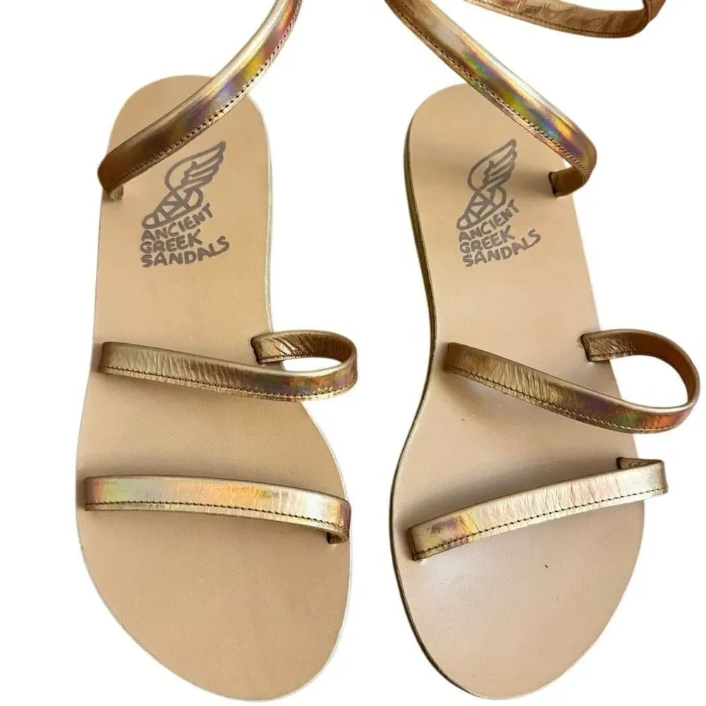 Ancient Greek Sandals Ofis Iridescent Sandal in Rame Rose Gold Size 6 Revolve